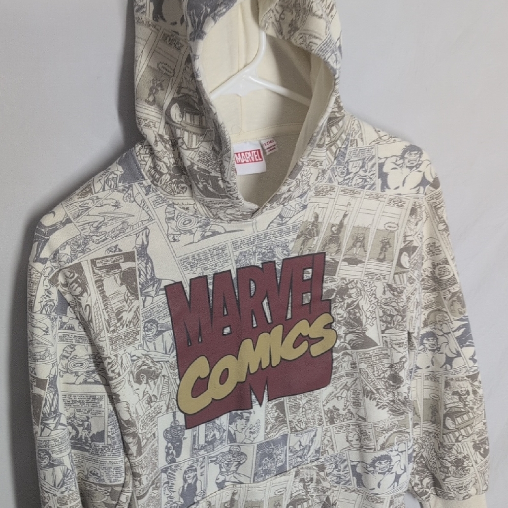 Marvel Comics Cream and Black Graphic Hoodie